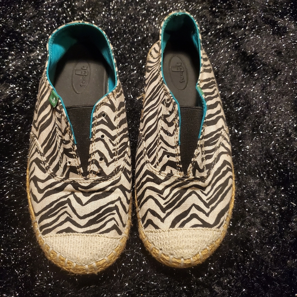 Zebra Sanuk Slip Ons